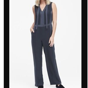 Banana Republic Black Tuxedo Jumpsuit Size 2 Sleeveless Tie Neck Wide Leg Career